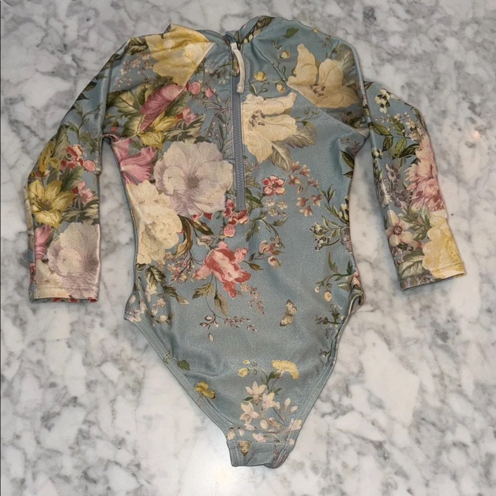 Zimmermann Floral Long Sleeve Rashguard Swim One Piece 2Y - Picture 10 of 11